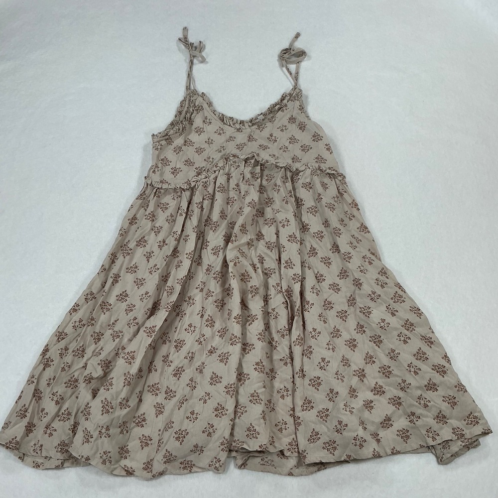 Patrons of Peace Floral Babydoll Dress XS Tan Brown Ruffle Tie Strap J2033F58